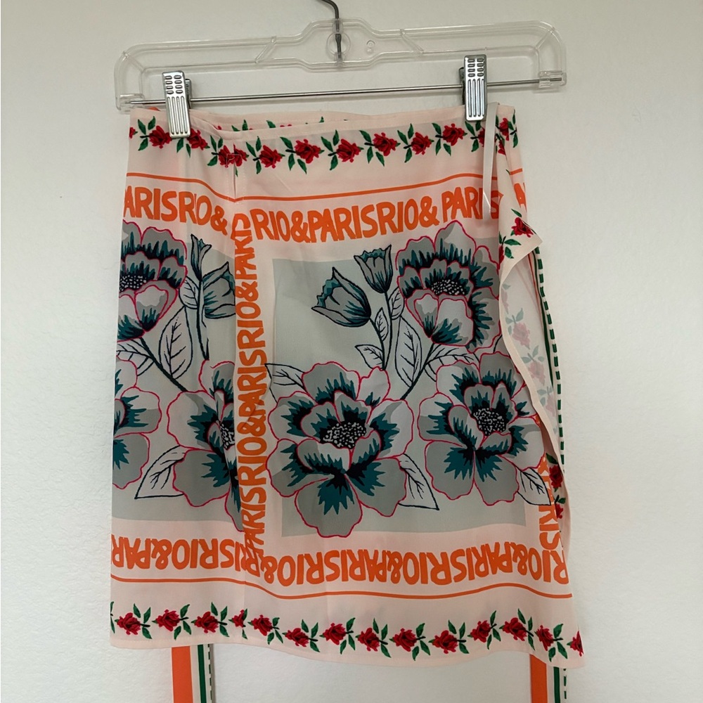 Commense Orange White Floral Wrap Skirt Size XL Summer Vacation Paris Rio Skirt - Picture 2 of 5